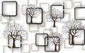 3d mural wallpaper with gray background and flower , squares , butterfly and tree modern simple background Royalty Free Stock Photo